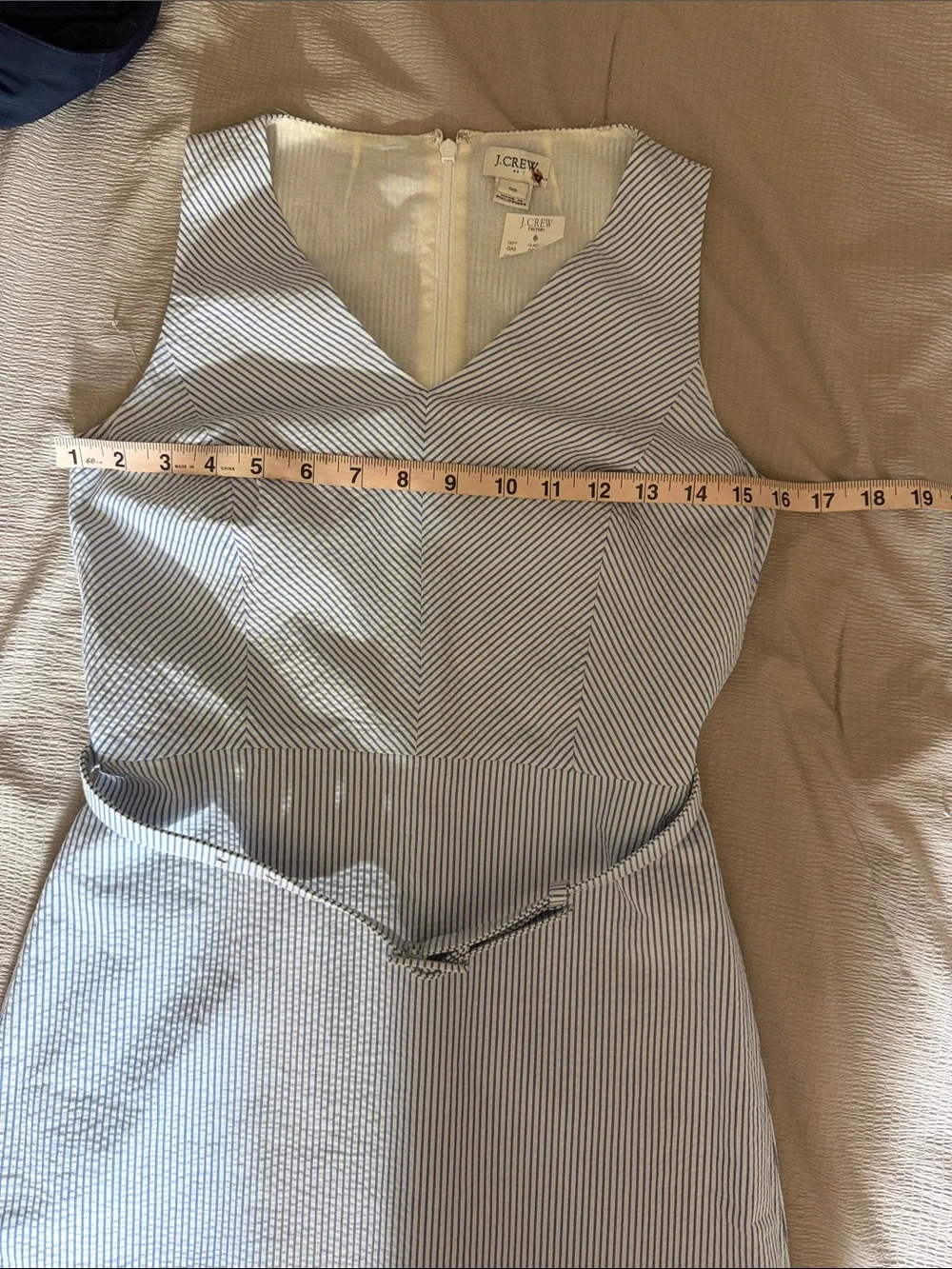 J. Crew Sleeveless V-Neck Belted Midi Dress - Peri* aaa Seersucker